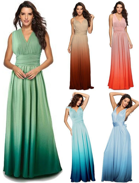 wholesale  A-Line Bridesmaid Dress V Neck Sleeveless Elegant Floor Length Spandex with Ruching