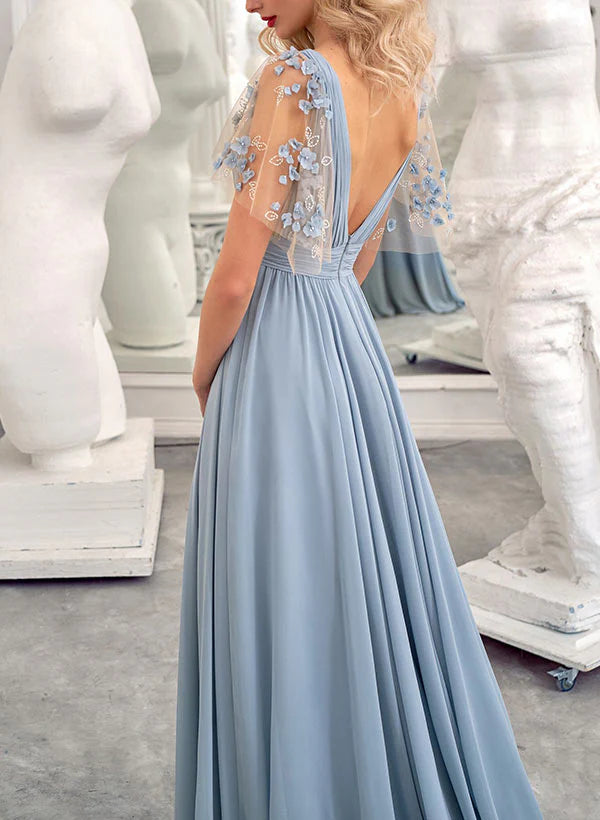 Wholesa A-Line V-Neck Floor-Length Long Bridesmaid Dresses