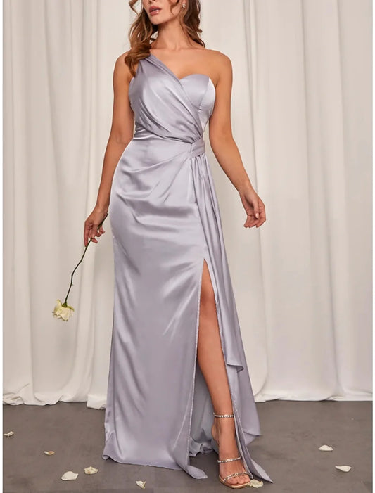 Wholesa Sheath One-Shoulder Floor-Length Long Bridesmaid Dresses