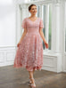 Wholesa A-Line/Princess Chiffon Applique V-neck Short Sleeves Tea-Leng ...