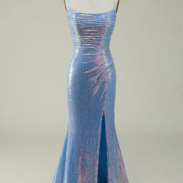 A Line Sequins Long Sleeves Prom Dress with Slit LBQ1216 main image 1