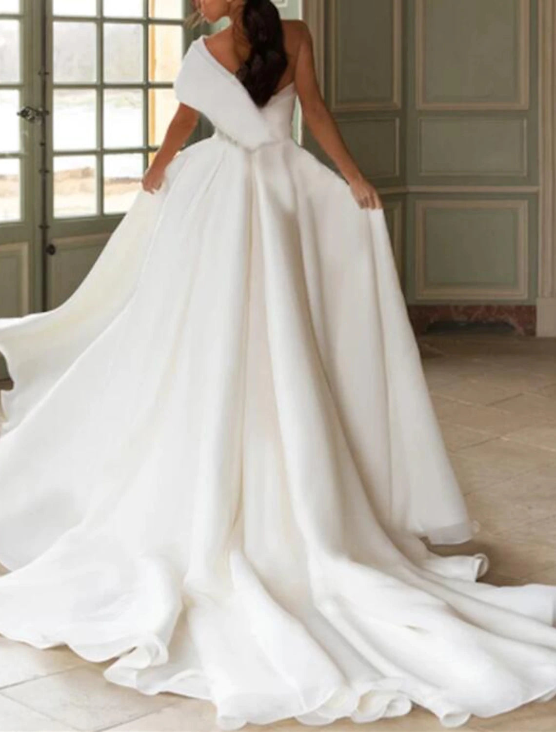 Wholesa Hall Sexy Wedding Dresses A-Line One Shoulder Cap Sleeve Court Train Organza Bridal Gowns With Appliques Split Front