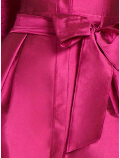 Wholesa A-Line Cocktail Dresses Minimalist Dress Formal Fall Knee Length 3/4 Length Sleeve Shirt Collar Satin with Bow(s) Slit